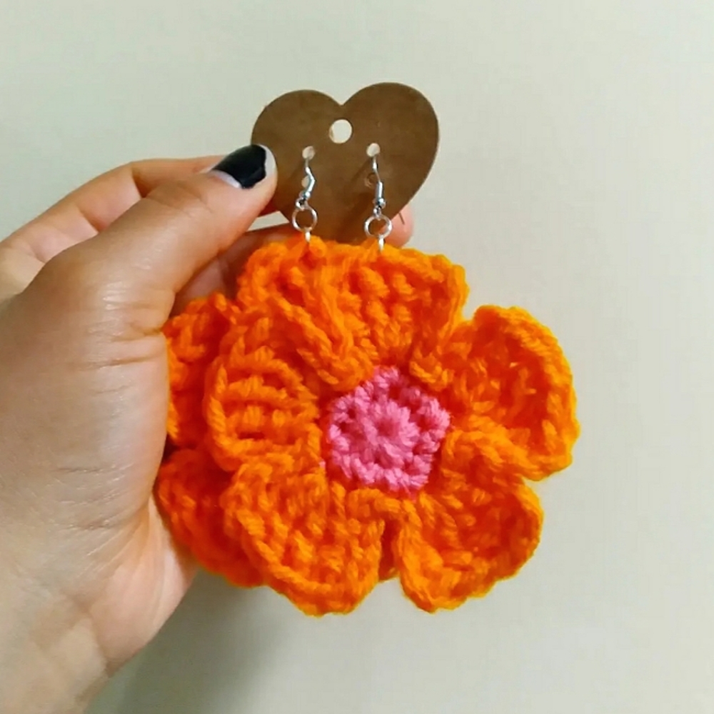 Orange/Bubblegum Pink Crochet Flower Earrings